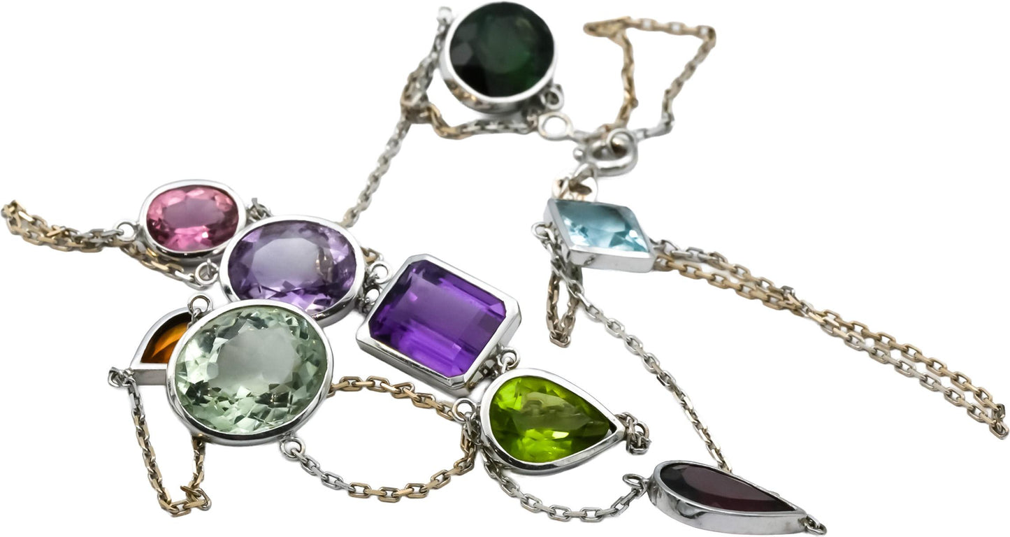 18k White Gold Multi-Color Gemstone By The Yard Necklace 15.0CTW
