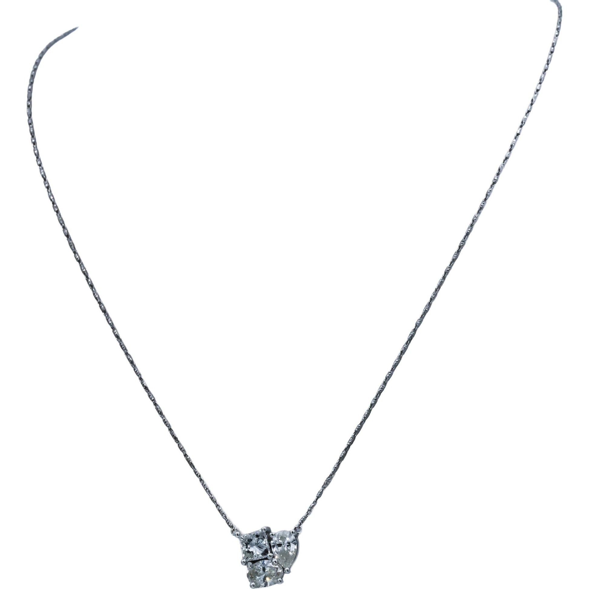 14k White Gold Princess Oval Pear Cut Diamond Pendant Necklace 2.55CT