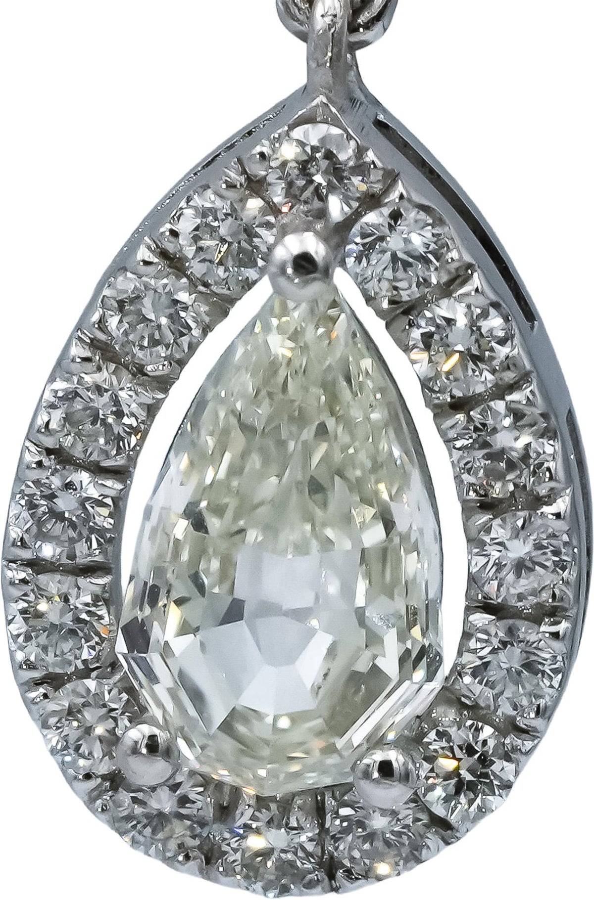 18k White Gold VS Pear Step Cut and Round Diamond Drop Dangle Earrings 2.46CT