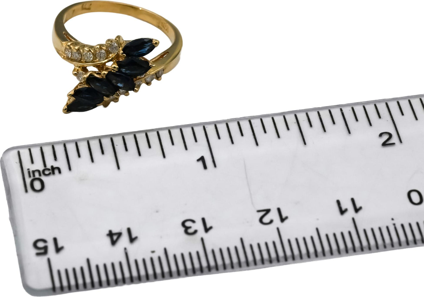 14k Yellow Gold Diamond and Sapphire Bypass Ring 1.25CT Size 5.5