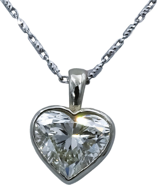 HRD Certified 14k White Gold Heart Cut Solitaire Diamond Pendant Necklace 2.01CT