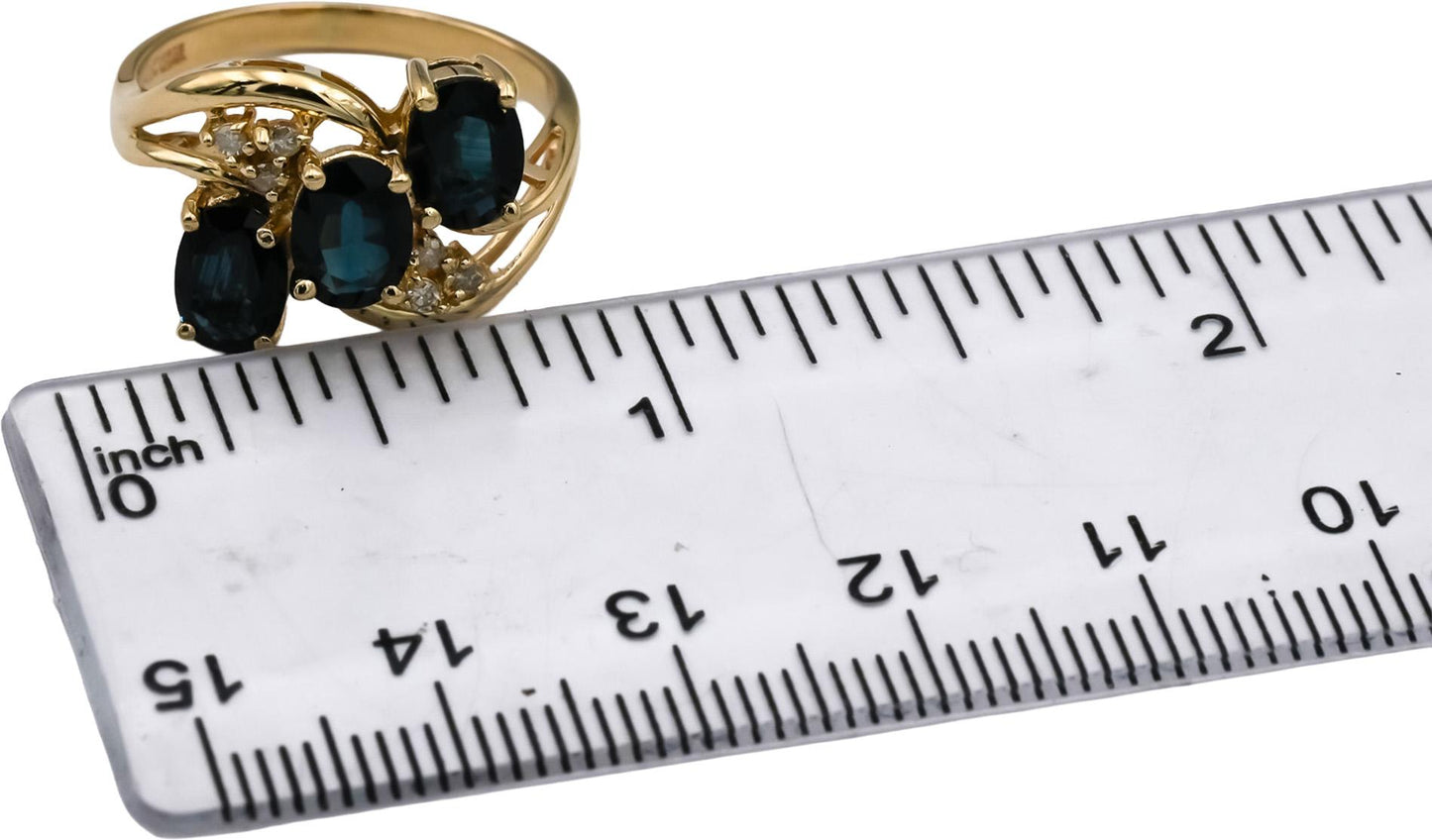 14k Yellow Gold Oval Sapphire and Round Diamond Ring 2.56CT Size 8