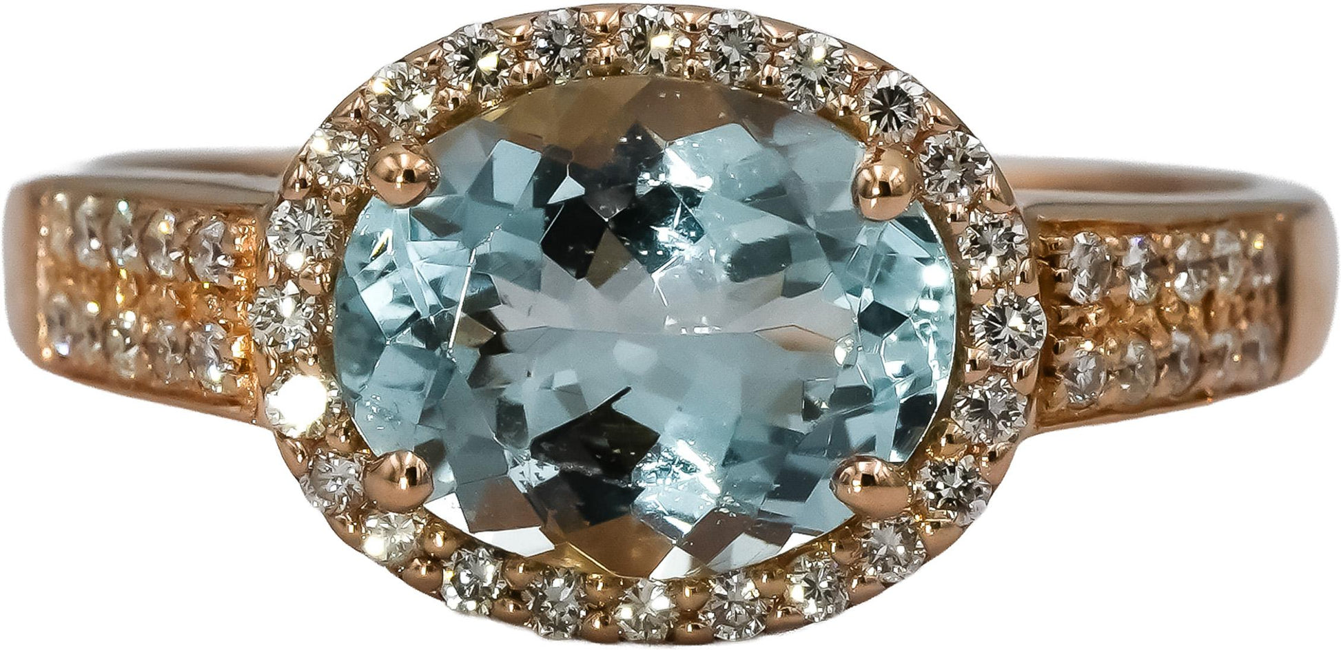 LE VIAN 14k Rose Gold Diamond and Aquamarine Ring 2.33CT Size 8.75