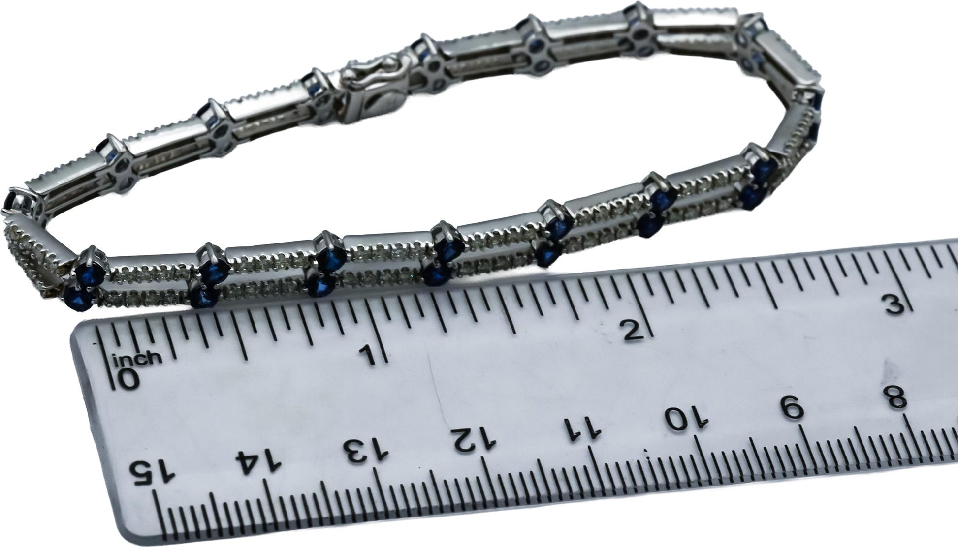 18k White Gold VS Diamond and Blue Sapphire Fancy Link Bracelet 5.20CT