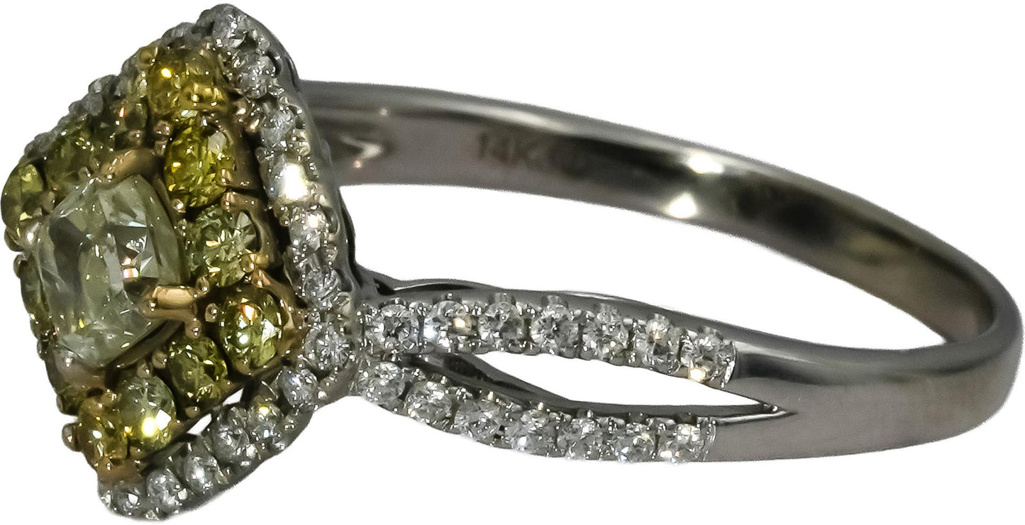 14k White & Yellow Gold White Light Yellow Diamond Ring 1.40CT w/ .50CT Center