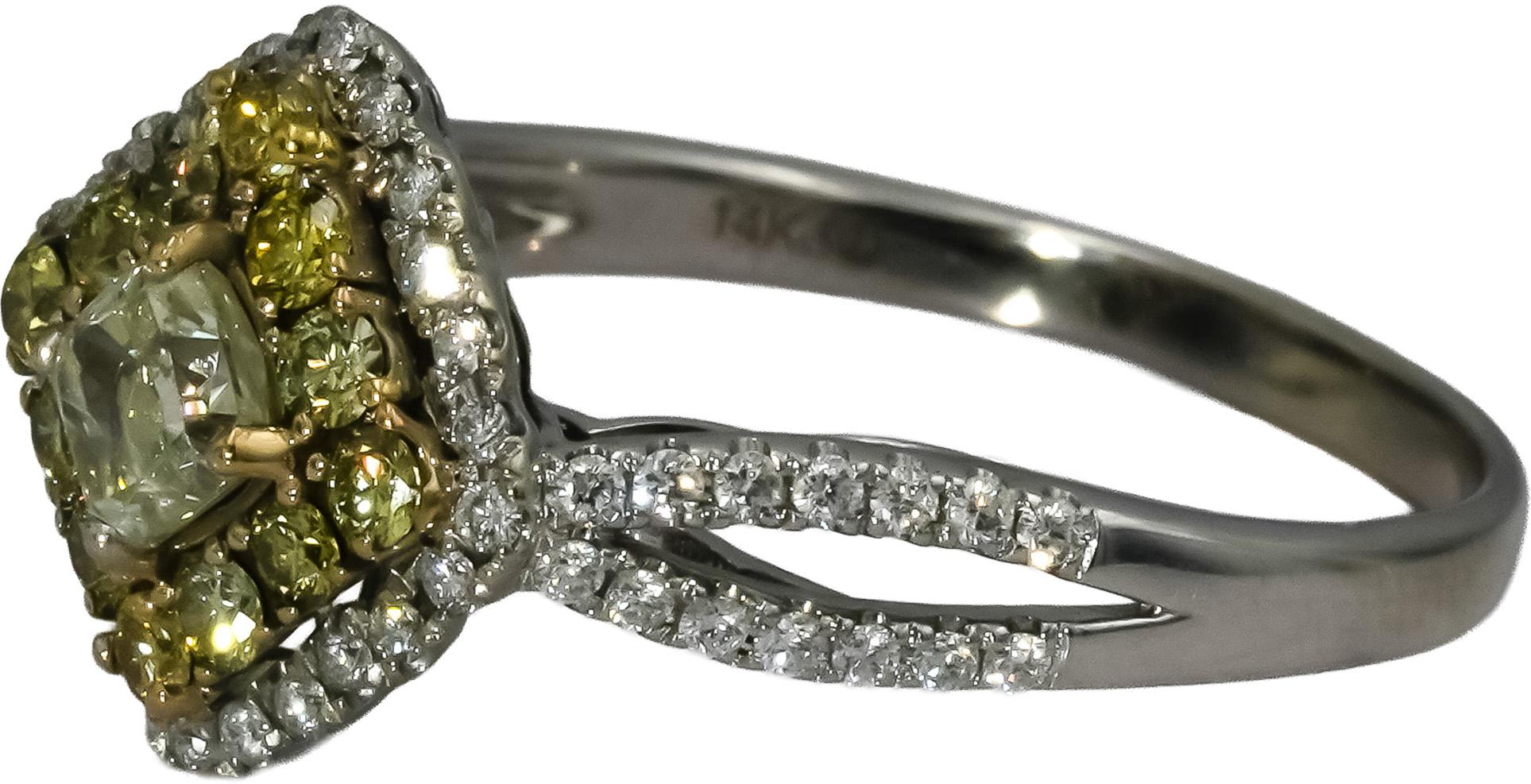 14k White & Yellow Gold White Light Yellow Diamond Ring 1.40CT w/ .50CT Center