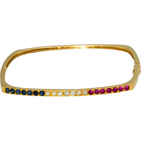 18k Yellow Gold Diamond Ruby Sapphire Square Stacking Bangle Bracelet 1.0CT