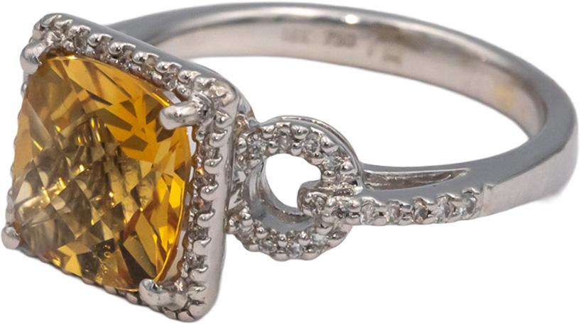 18k White Gold 2.65CT Diamond and Citrine Square Halo Ring Size 6.75