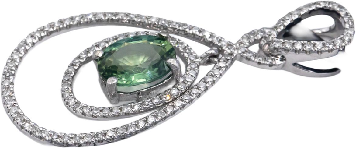 18k White Gold Jewelry VS 1.84CT Diamond and Green Sapphire Pendant Necklace