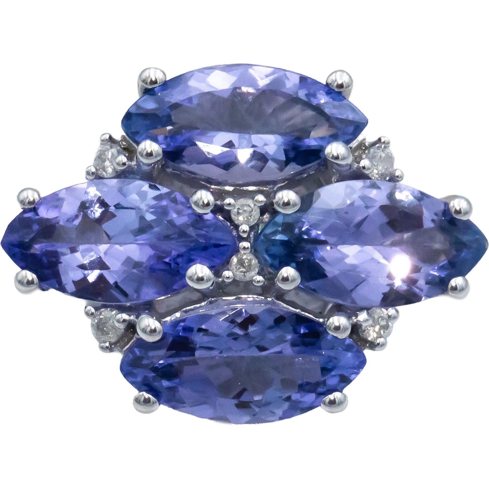 10k White Gold Tanzanite Cocktail Ring w/ Diamond Accents 4.05CT Size 7.25