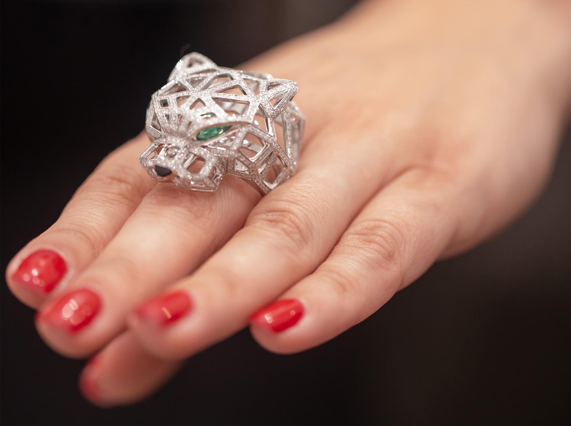 CARTIER 18k White Gold Panthere De Cartier Diamond Gemstone Ring $90,500 Retail
