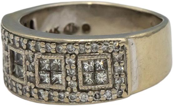 14k White Gold Princess and Round Diamond Band Ring 0.50CT Size 6