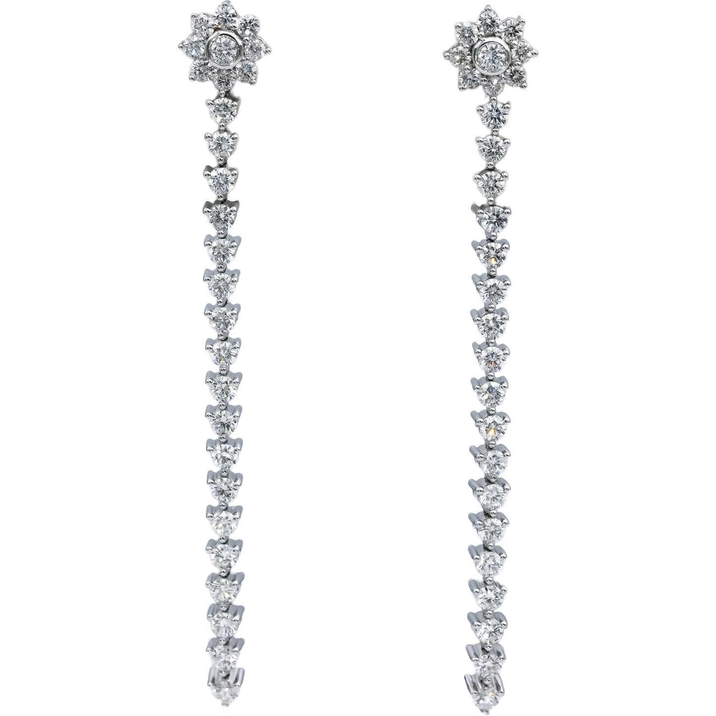 14k White Gold Round Diamond Flower Drop Dangle Screw Back Earrings 3.11CT