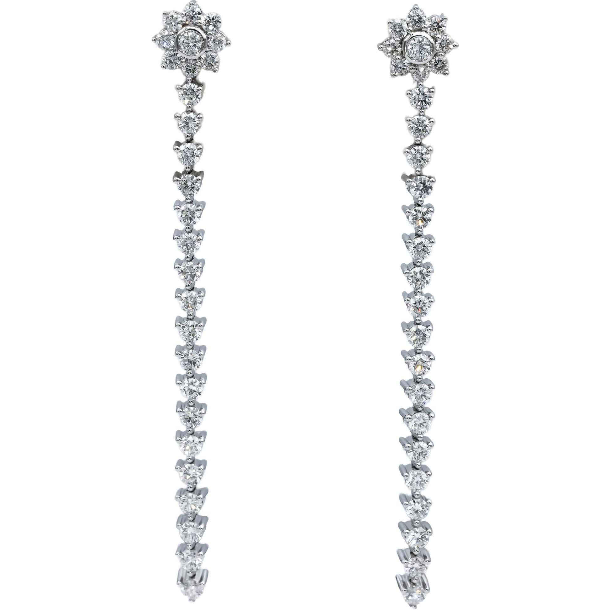 14k White Gold Round Diamond Flower Drop Dangle Screw Back Earrings 3.11CT