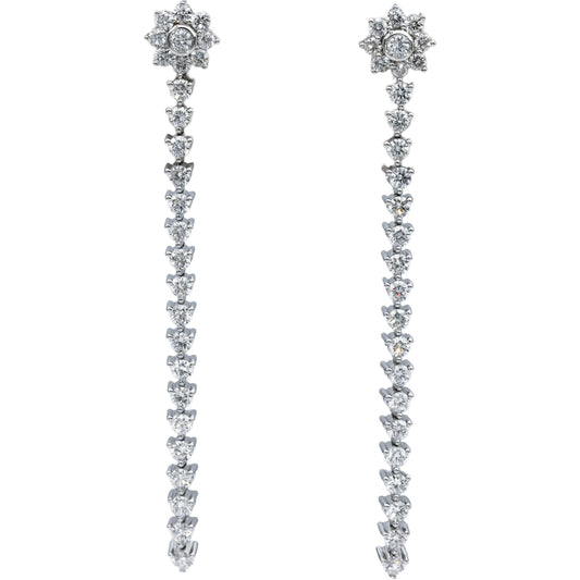 14k White Gold Round Diamond Flower Drop Dangle Screw Back Earrings 3.11CT