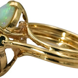 14k Yellow Gold Opal Diamond and Emerald Cocktail Ring Size 4.5