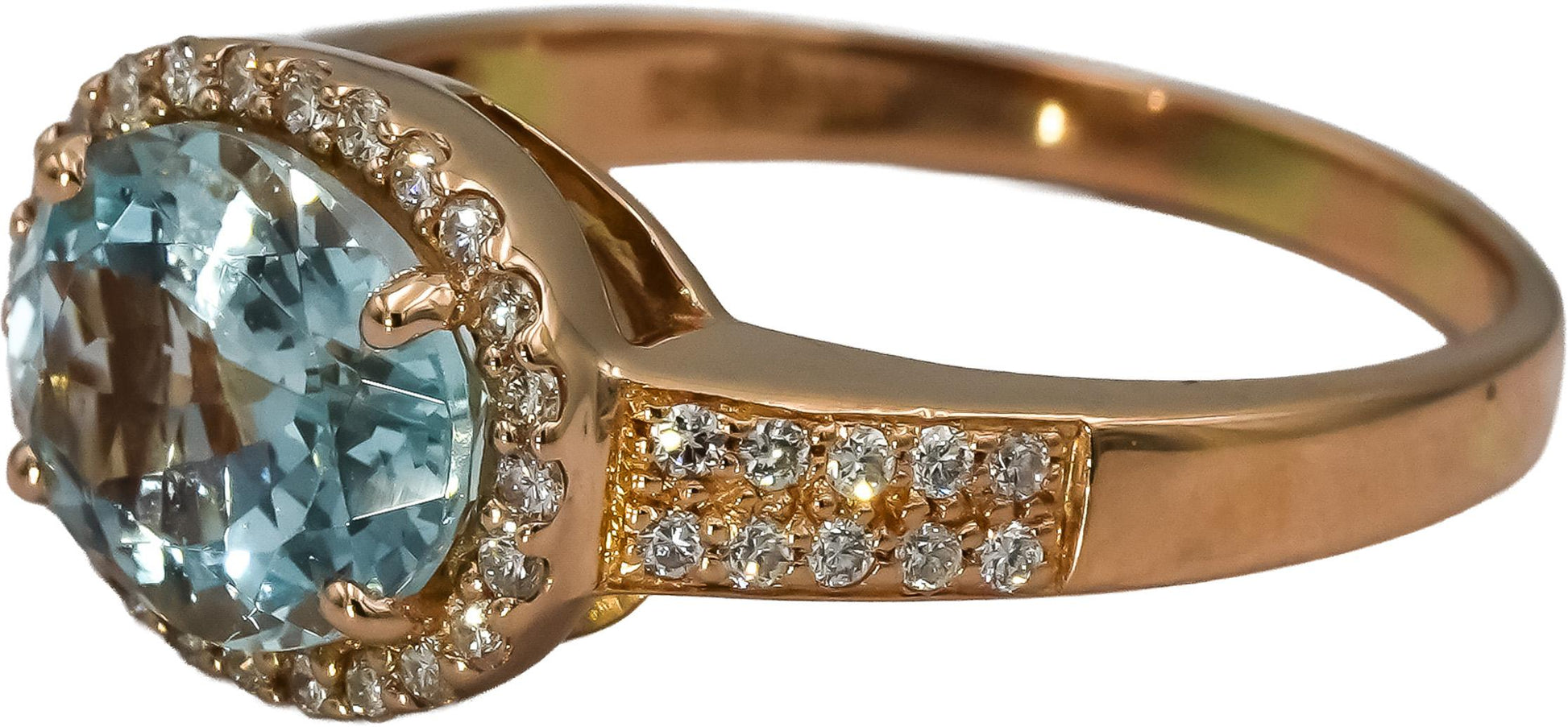 LE VIAN 14k Rose Gold Diamond and Aquamarine Ring 2.33CT Size 8.75