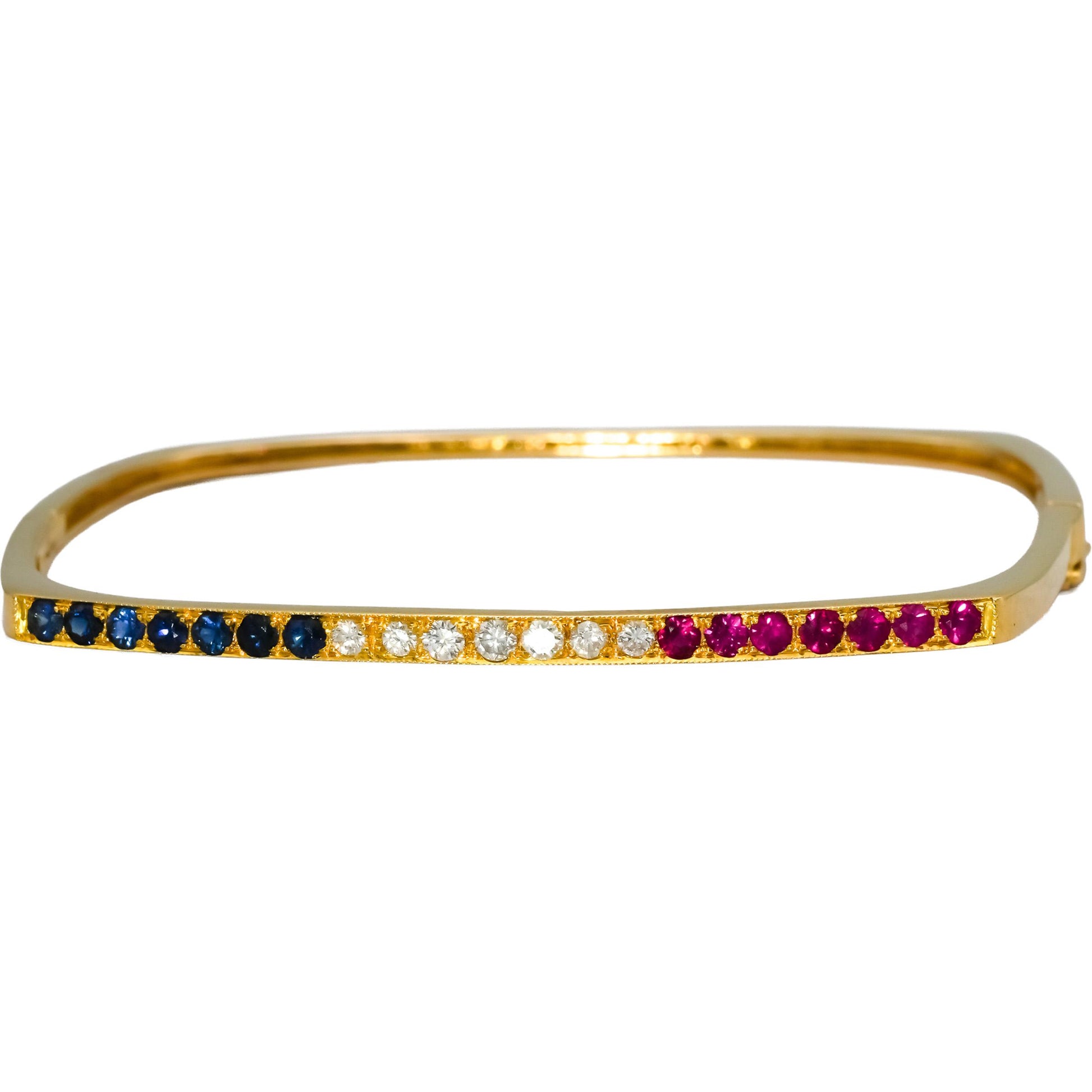 18k Yellow Gold Diamond Ruby Sapphire Square Stacking Bangle Bracelet 1.0CT