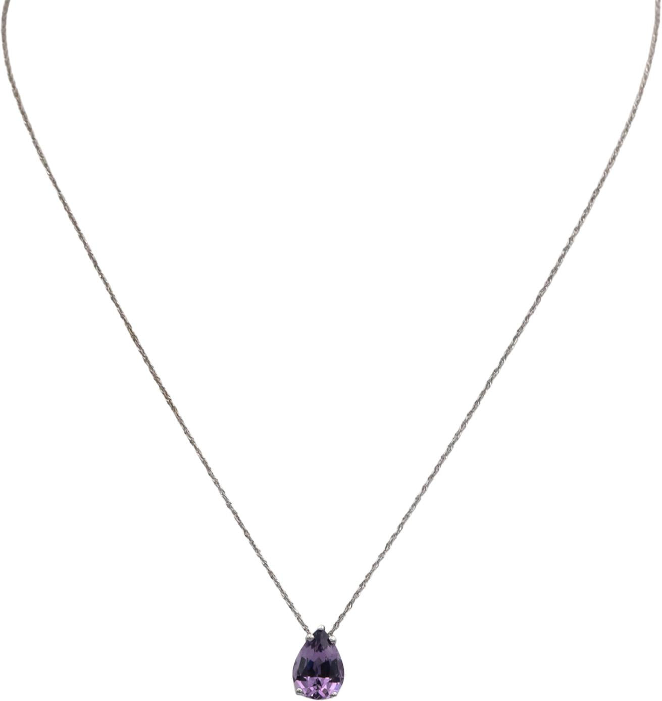 14k White Gold 1.94CT Purple Spinel Solitaire Pendant Chain Necklace
