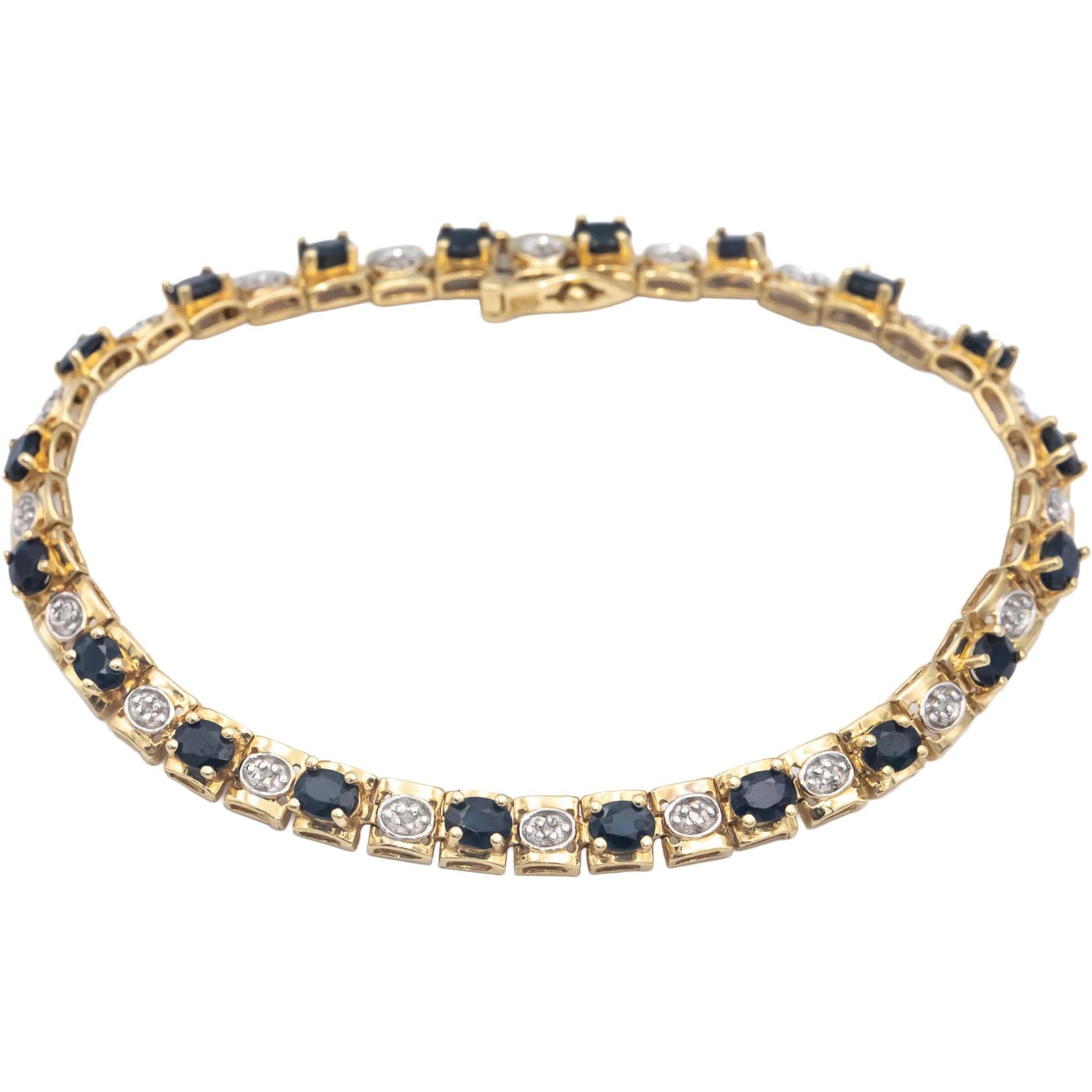 14k Yellow Gold 4.07CT Diamond and Sapphire Fancy Line Bracelet