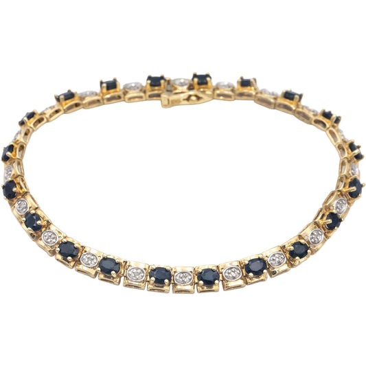 14k Yellow Gold 4.07CT Diamond and Sapphire Fancy Line Bracelet