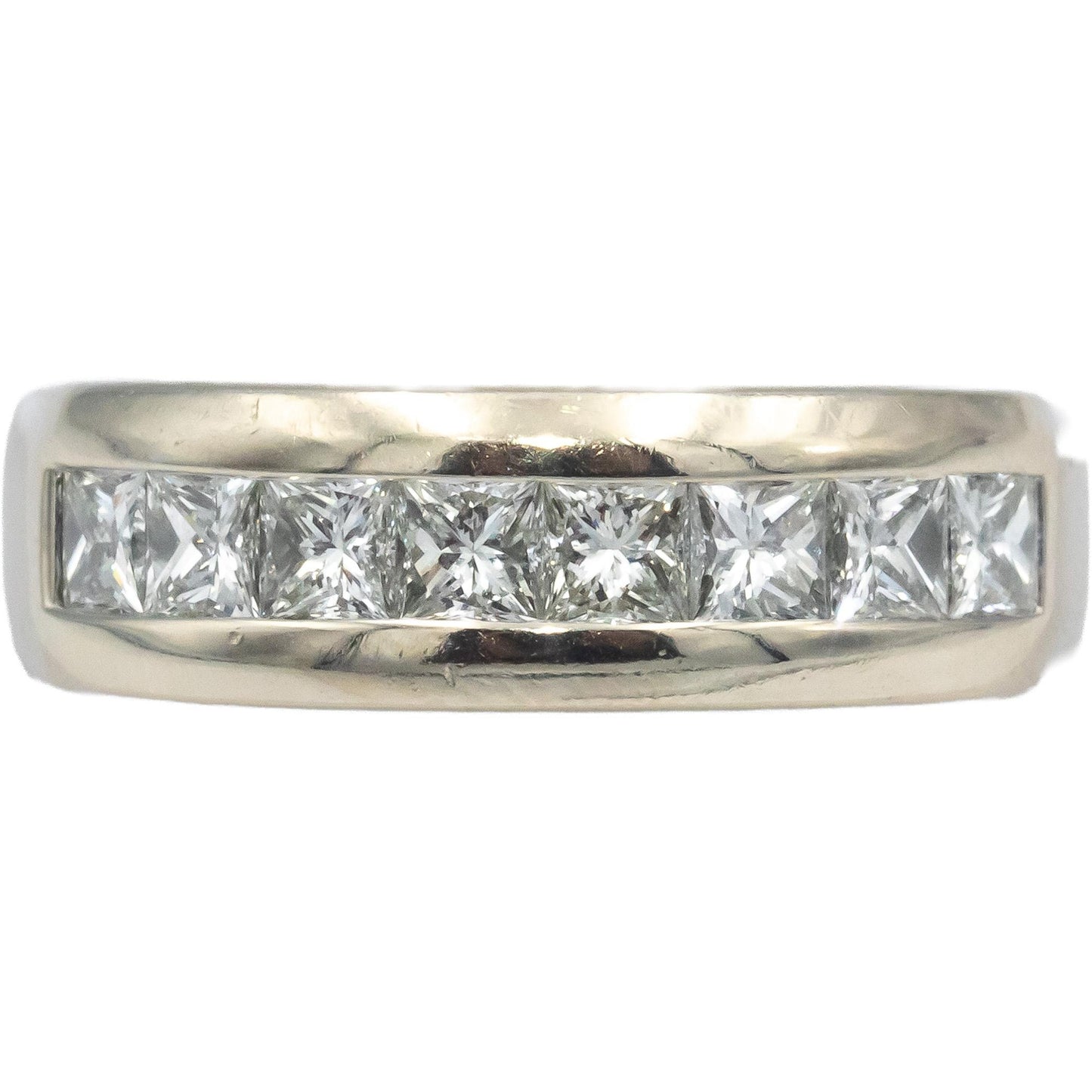 18k White Gold VS Princess Cut Channel Set Men's Band Ring 2.0CT Size 10.75
