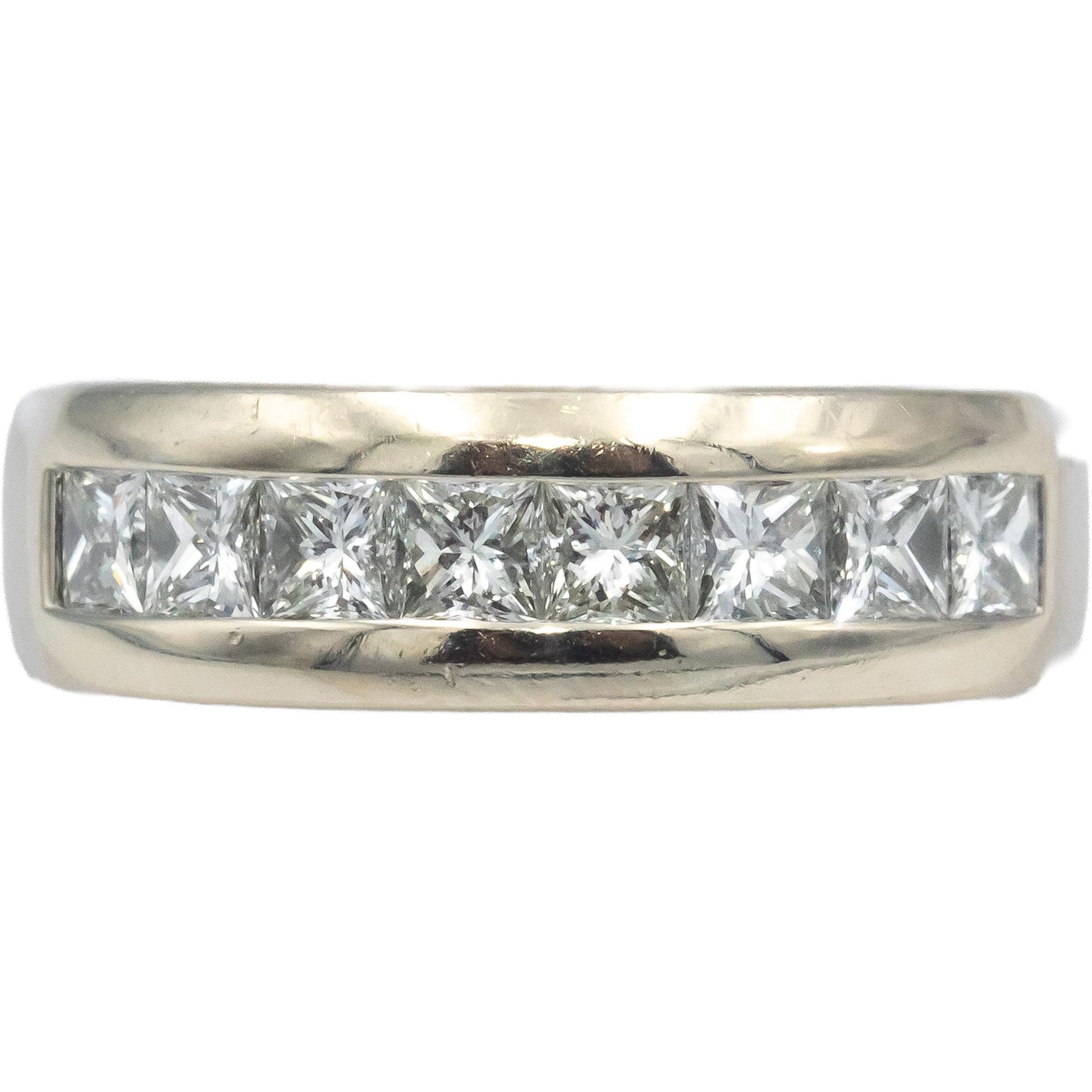 18k White Gold VS Princess Cut Channel Set Men's Band Ring 2.0CT Size 10.75