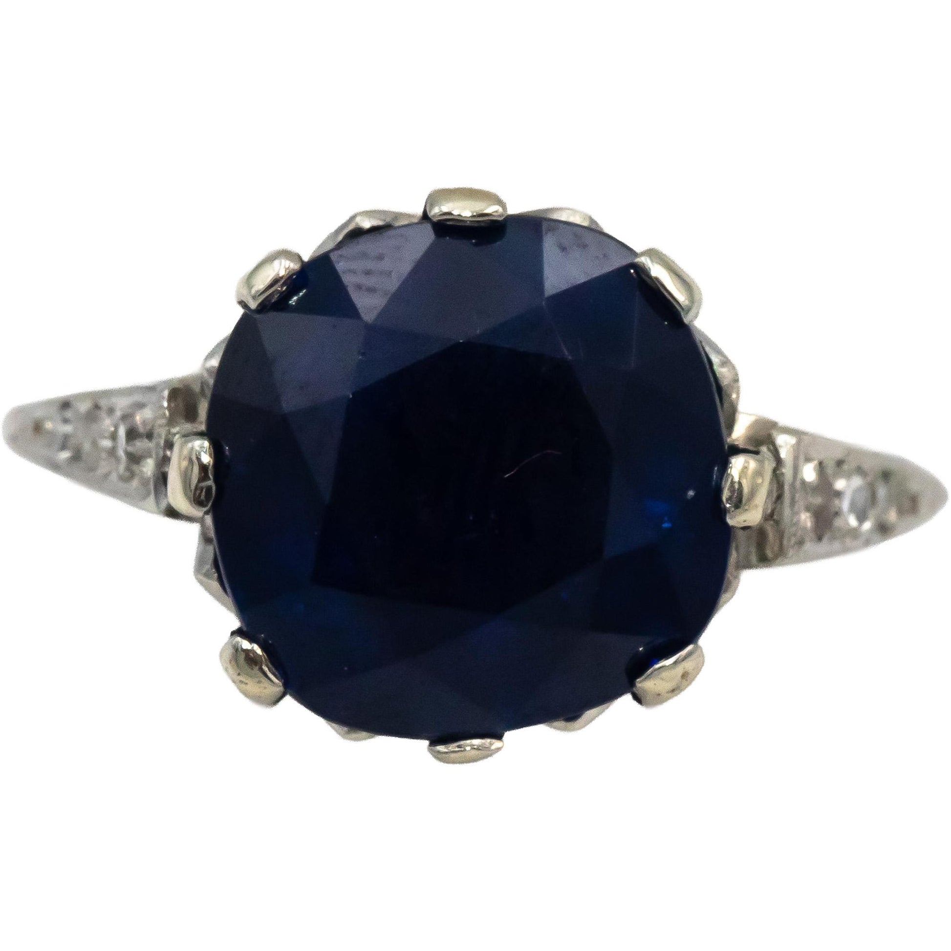 GIA Vintage Antique Platinum Sri Lanka Sapphire & Diamond Ring 8.14CT Size 7.25