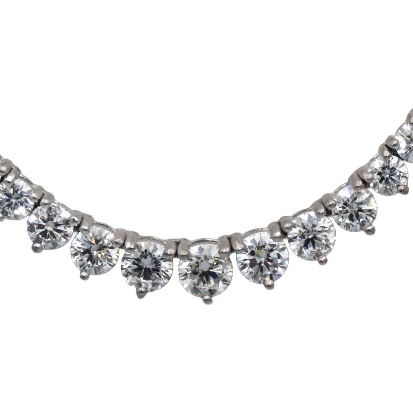 14k White Gold Round Diamond Three Prong Graduated Riviera Necklace 9.79CT