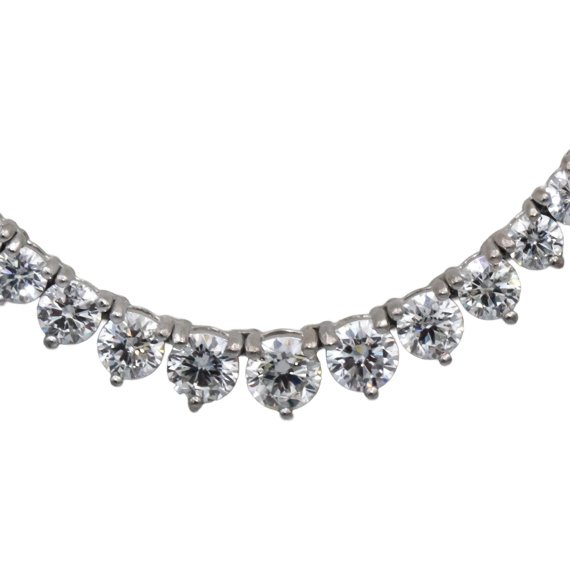14k White Gold Round Diamond Three Prong Graduated Riviera Necklace 9.79CT