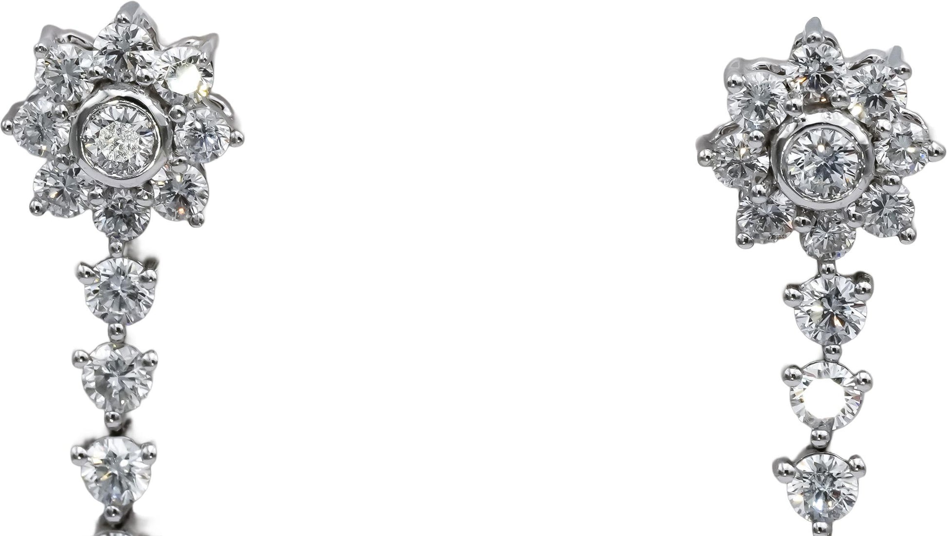 14k White Gold Round Diamond Flower Drop Dangle Screw Back Earrings 3.11CT