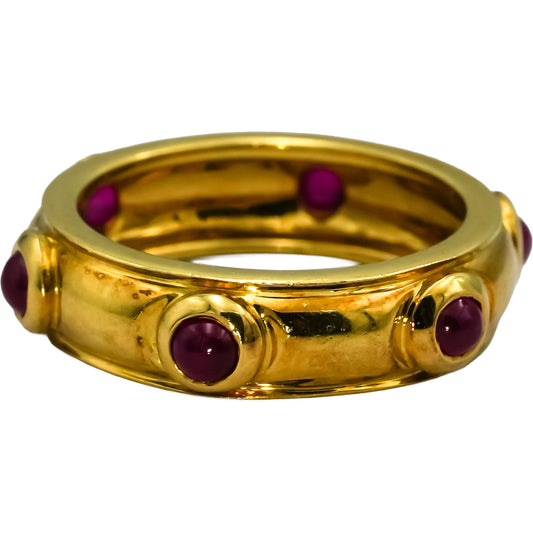 TIFFANY & CO. Vintage 18k Yellow Gold Ruby Cabochon Band Ring Size 5 w/ Box