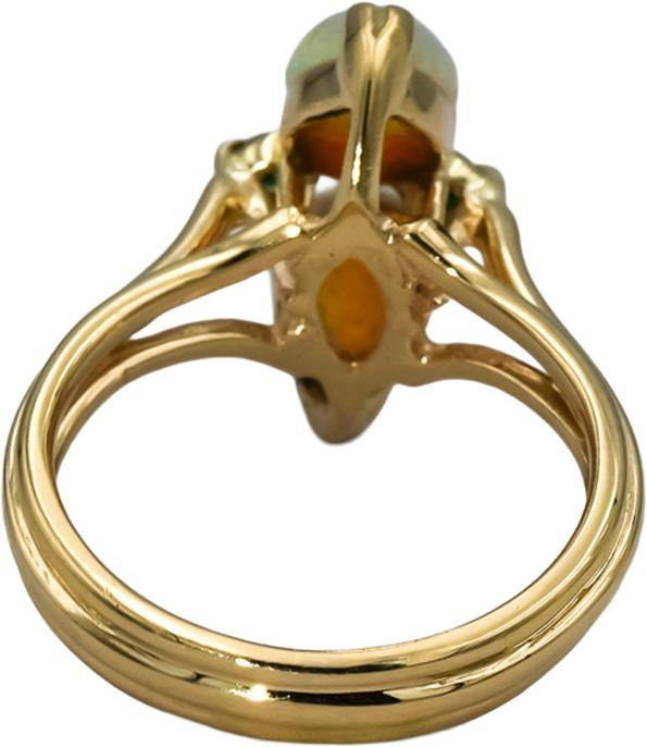 14k Yellow Gold Opal Diamond and Emerald Cocktail Ring Size 4.5