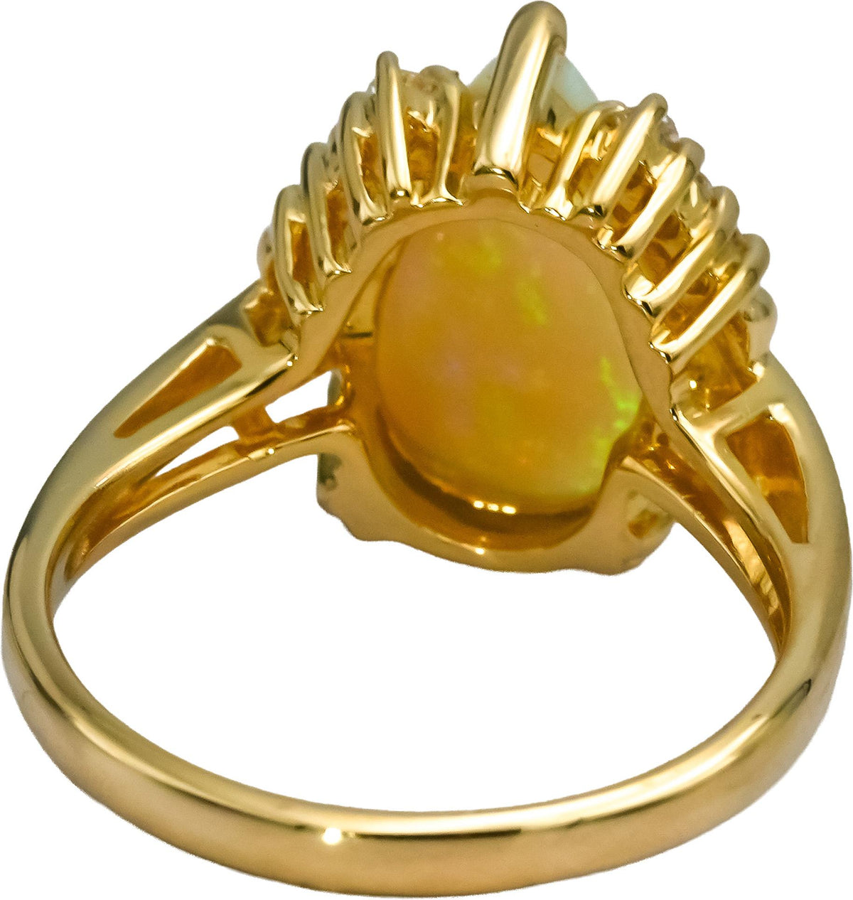 14k Yellow Gold Round Diamond Cabochon Opal Cocktail Ring 2.15CT Size 6.5