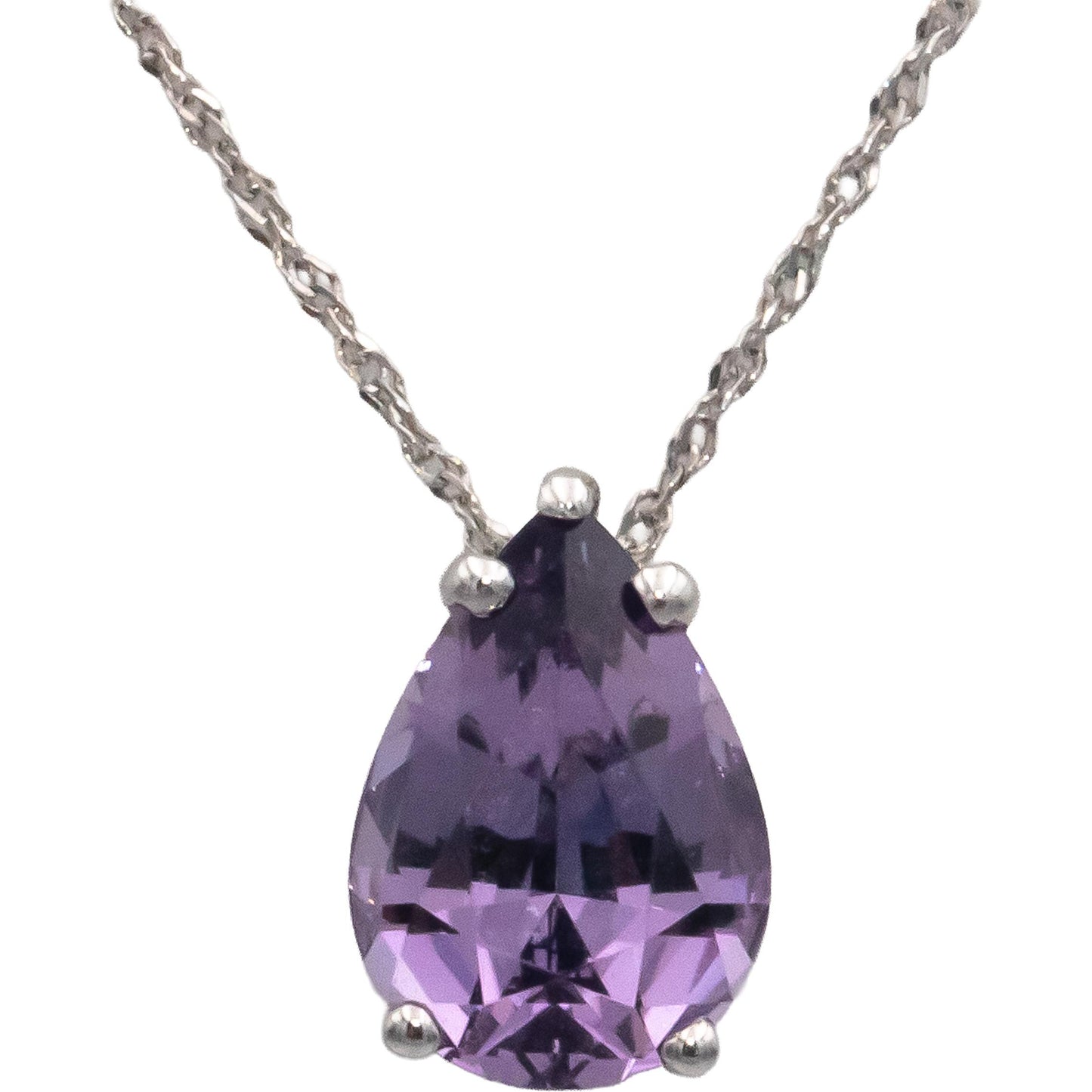 14k White Gold 1.94CT Purple Spinel Solitaire Pendant Chain Necklace