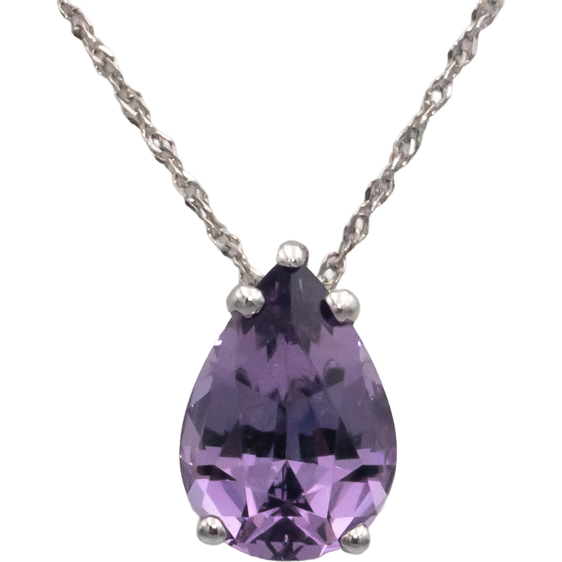 14k White Gold 1.94CT Purple Spinel Solitaire Pendant Chain Necklace