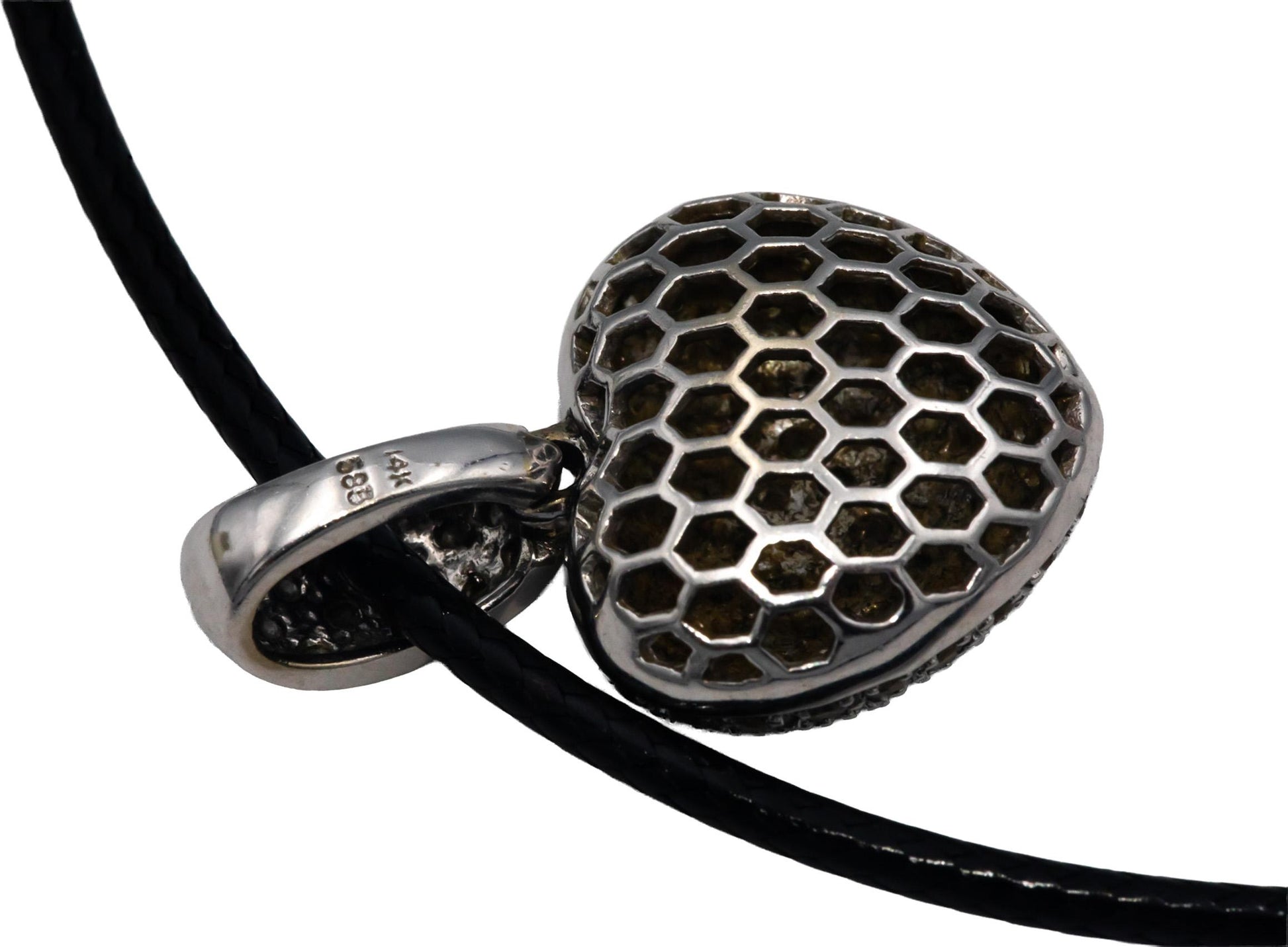 14k White Gold Round Diamond Pave Puffy Heart Pendant Necklace 1.0CTW