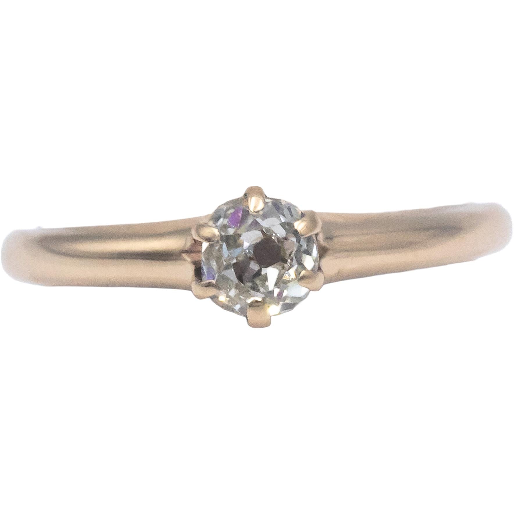 Vintage Antique 14k Gold 0.35CT Old Mine Cut Diamond Solitaire Ring Size 6.75