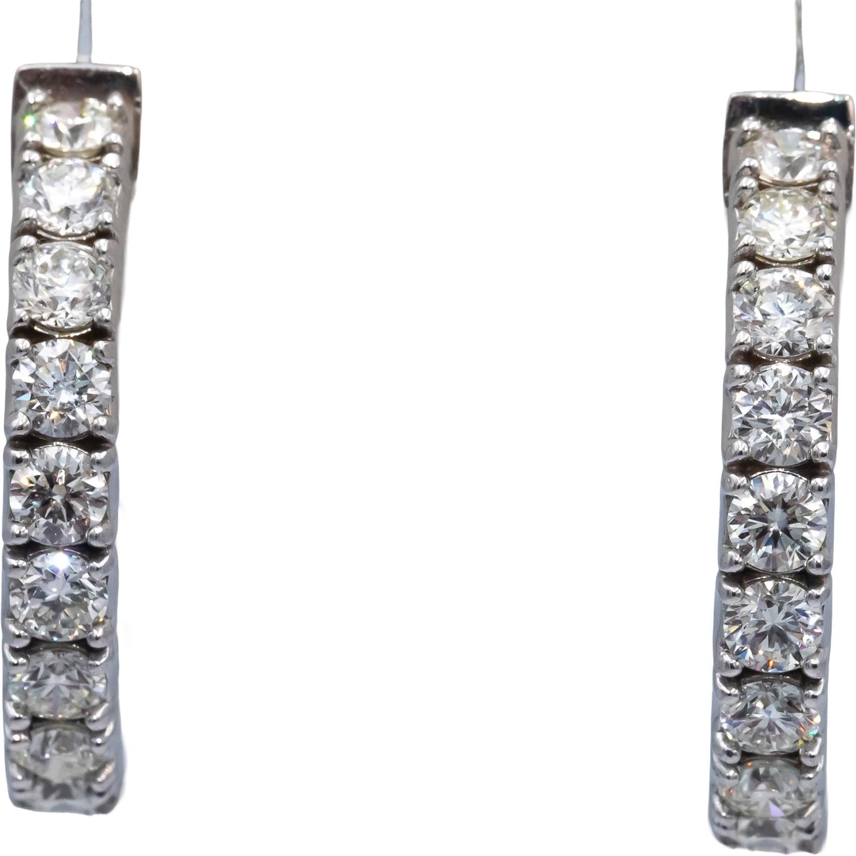 14k White Gold VS Round Diamond Inside Out Hoop Earrings 4.49CT