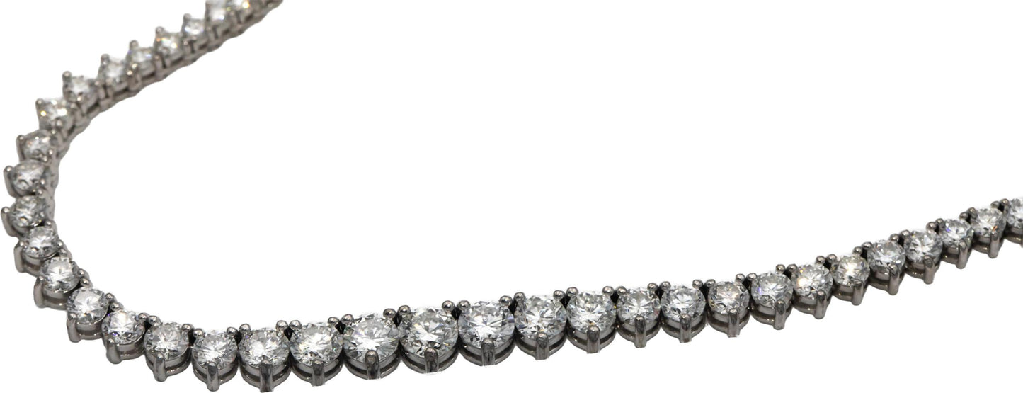 14k White Gold Round Diamond Three Prong Graduated Riviera Necklace 9.79CT
