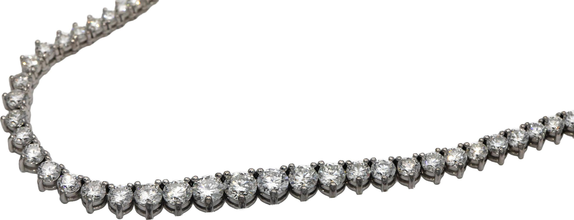 14k White Gold Round Diamond Three Prong Graduated Riviera Necklace 9.79CT