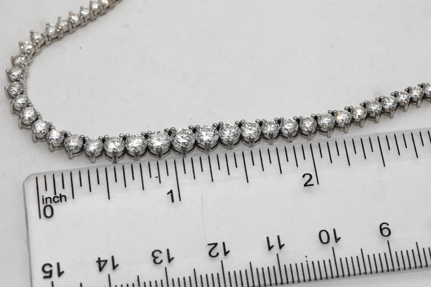 14k White Gold Round Diamond Three Prong Graduated Riviera Necklace 9.79CT