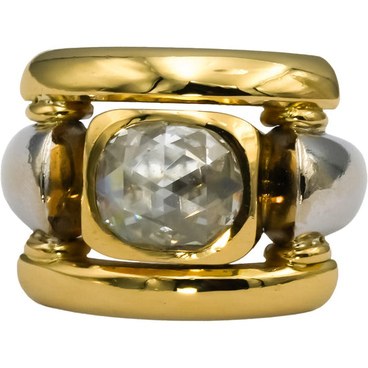 18k Yellow and White Gold VS Rose Cut Diamond Solitaire Ring 2.0CT Size 6