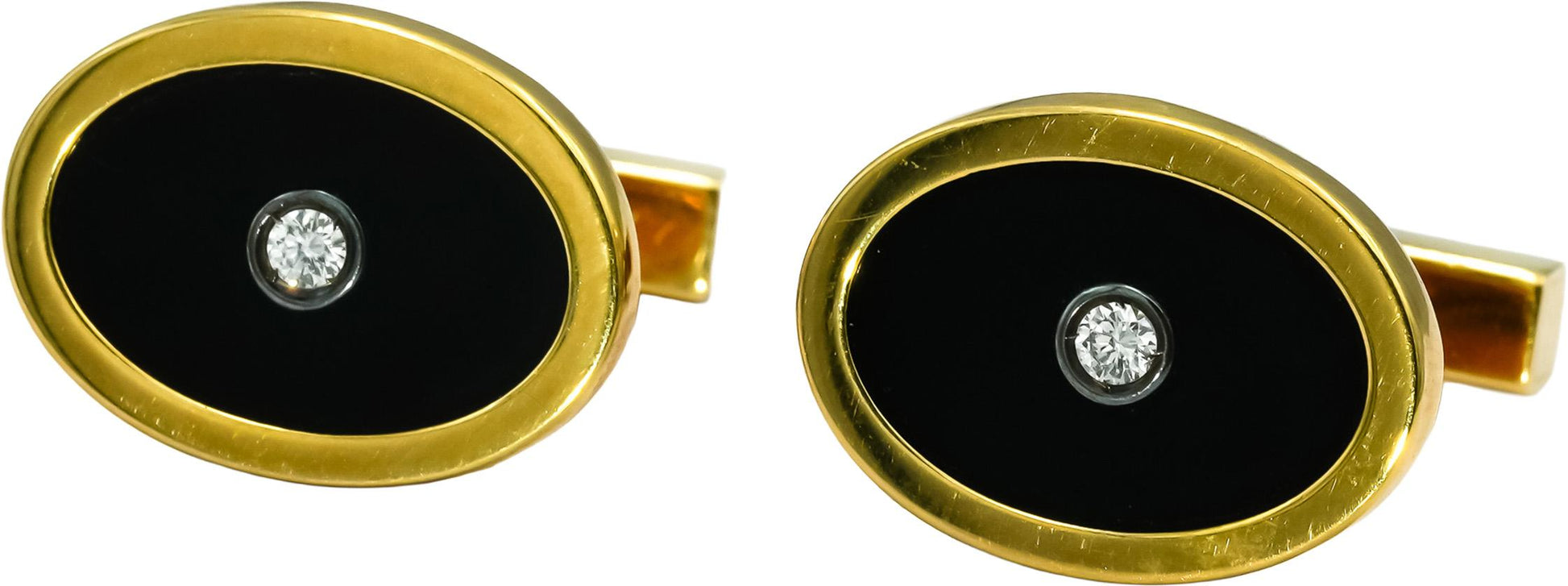 TIFFANY & CO. 18k Yellow Gold VS Diamond and Onyx Cufflinks and Stud Set 0.16CT