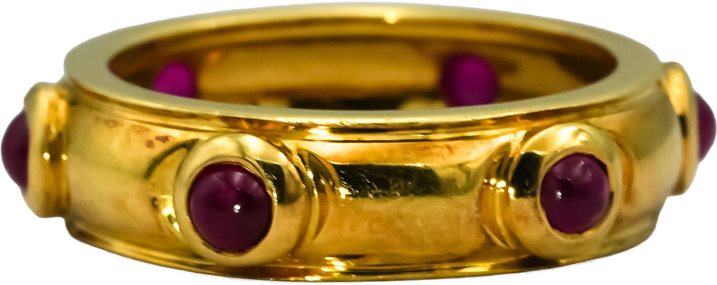 TIFFANY & CO. Vintage 18k Yellow Gold Ruby Cabochon Band Ring Size 5 w/ Box