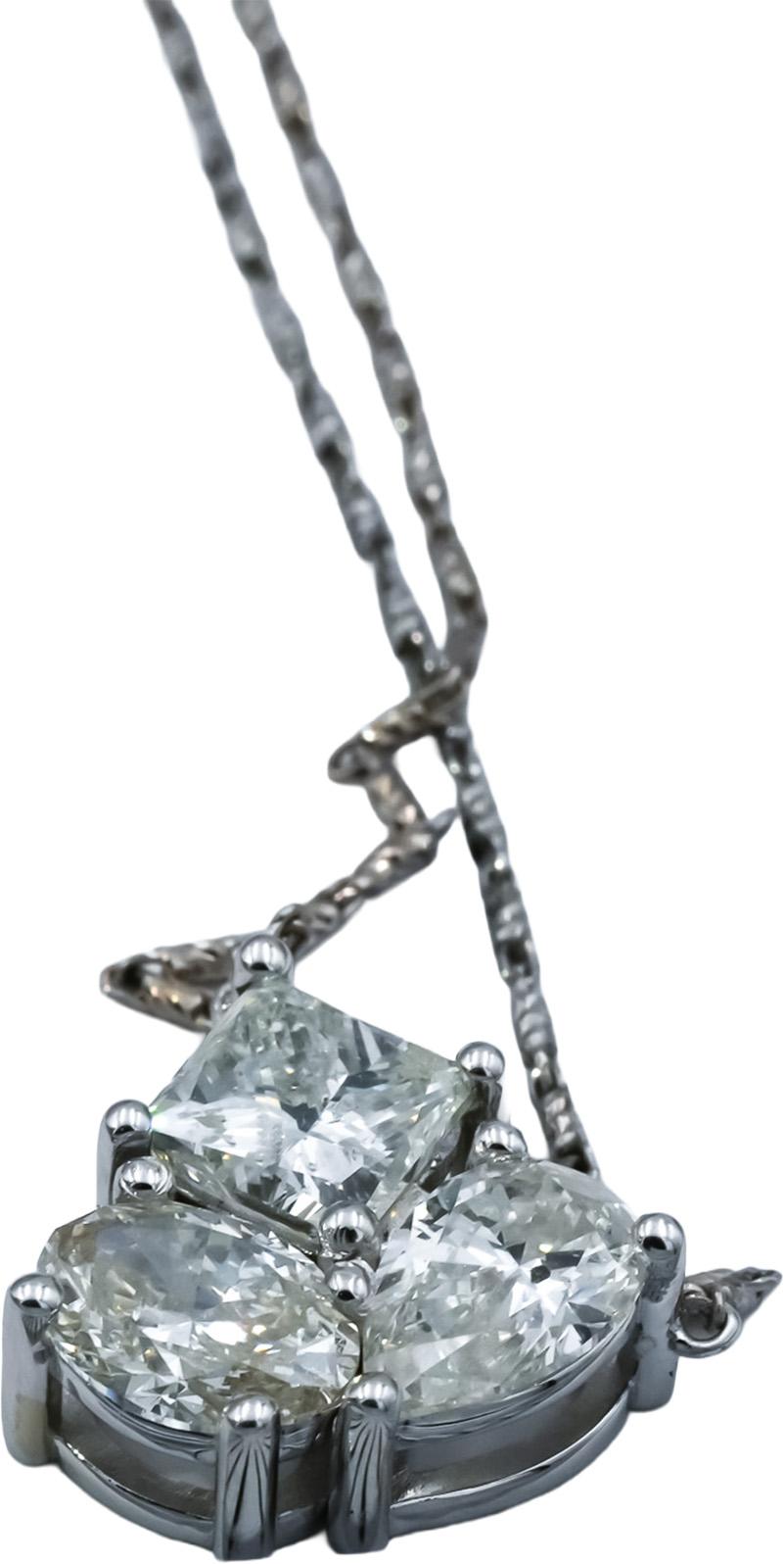 14k White Gold Princess Oval Pear Cut Diamond Pendant Necklace 2.55CT
