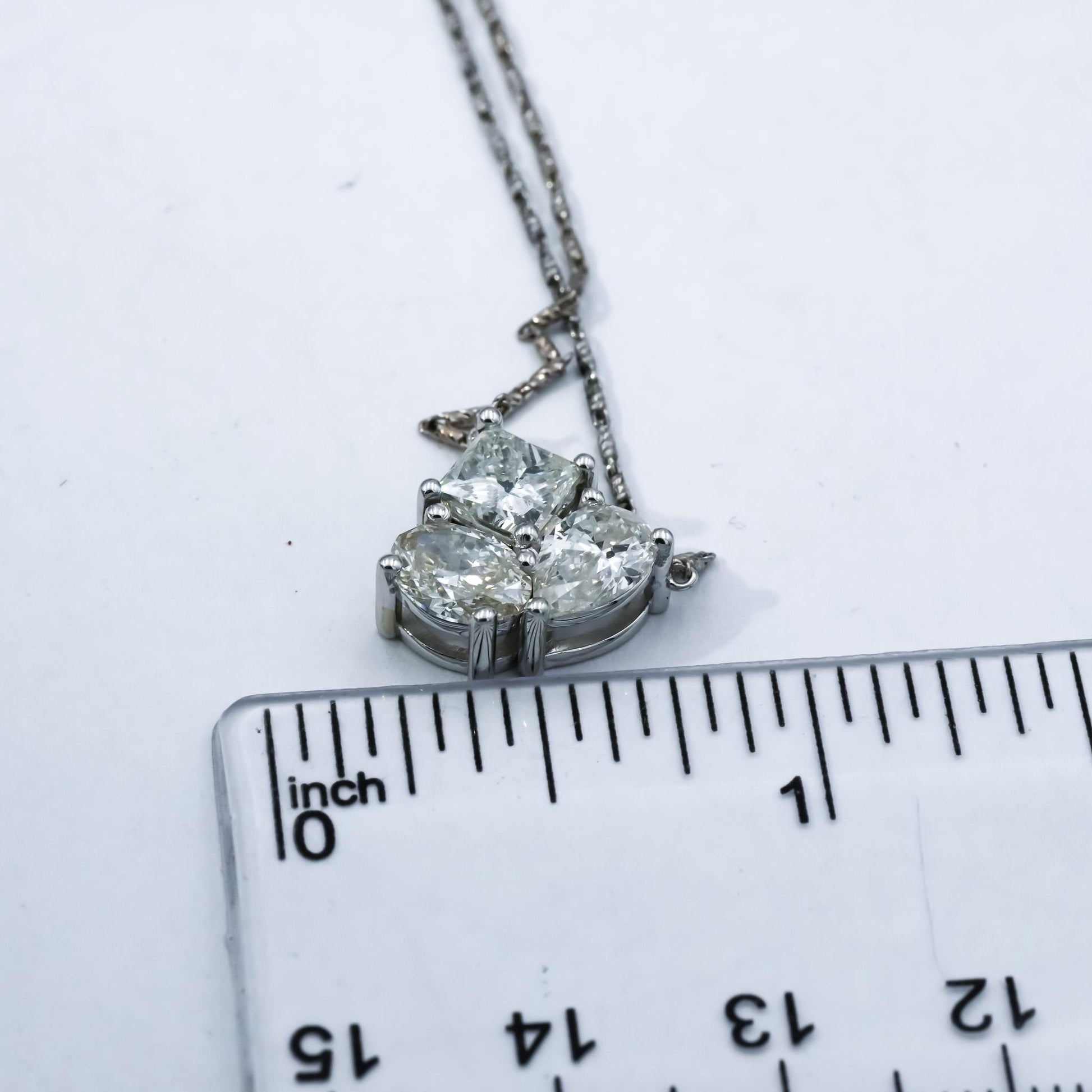 14k White Gold Princess Oval Pear Cut Diamond Pendant Necklace 2.55CT