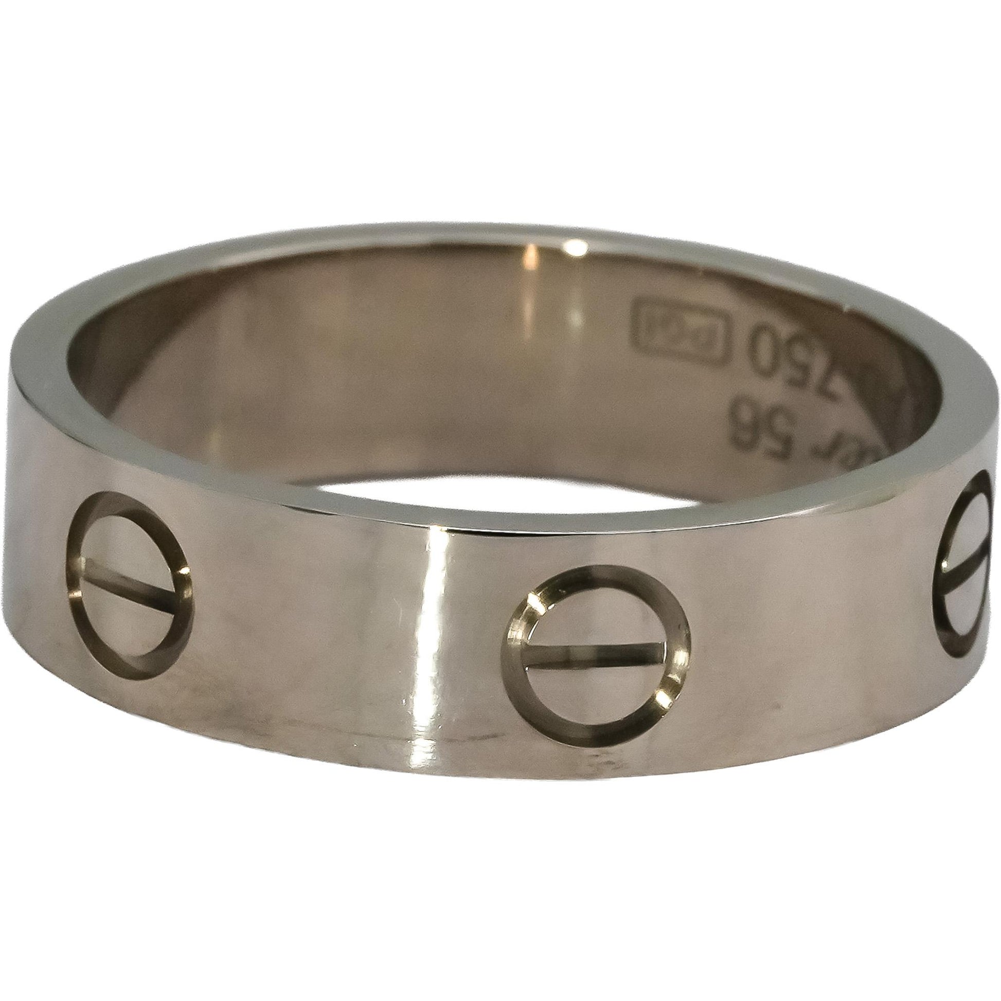 CARTIER 18k White Gold Love Screw Motif 5.5mm Wide Ring Size 56 w/ Box & Cert.