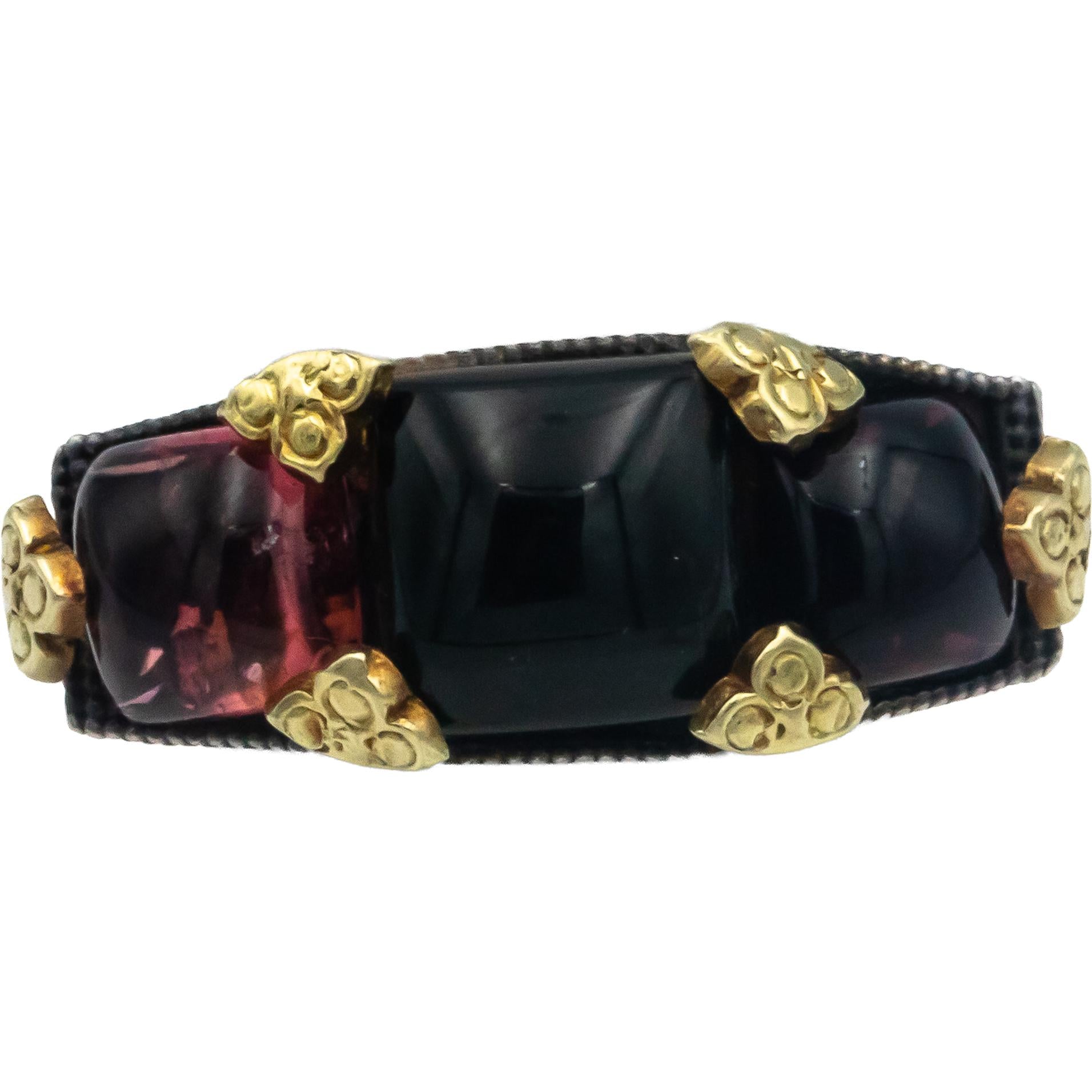 STAMBOLIAN 18k Gold Sterling Silver 6.71CT Tourmaline Sapphire Ring Size 6.75