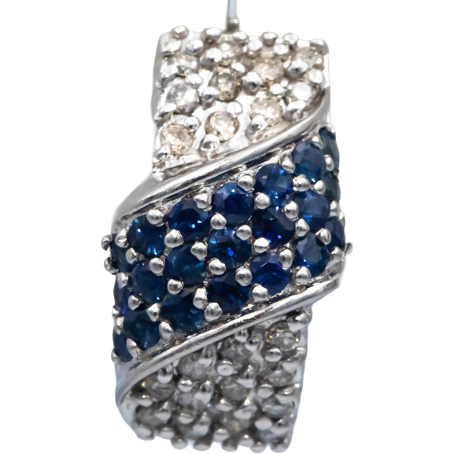 14k White Gold 1.40CT Diamond and Blue Sapphire Cluster Curved Earrings